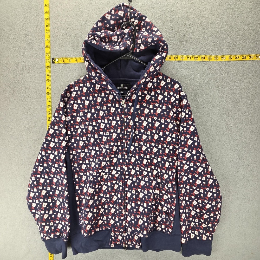 Undefeated Hoodie Mens Large Navy All Over U Logo Full Zip Thick Heavy Graphic